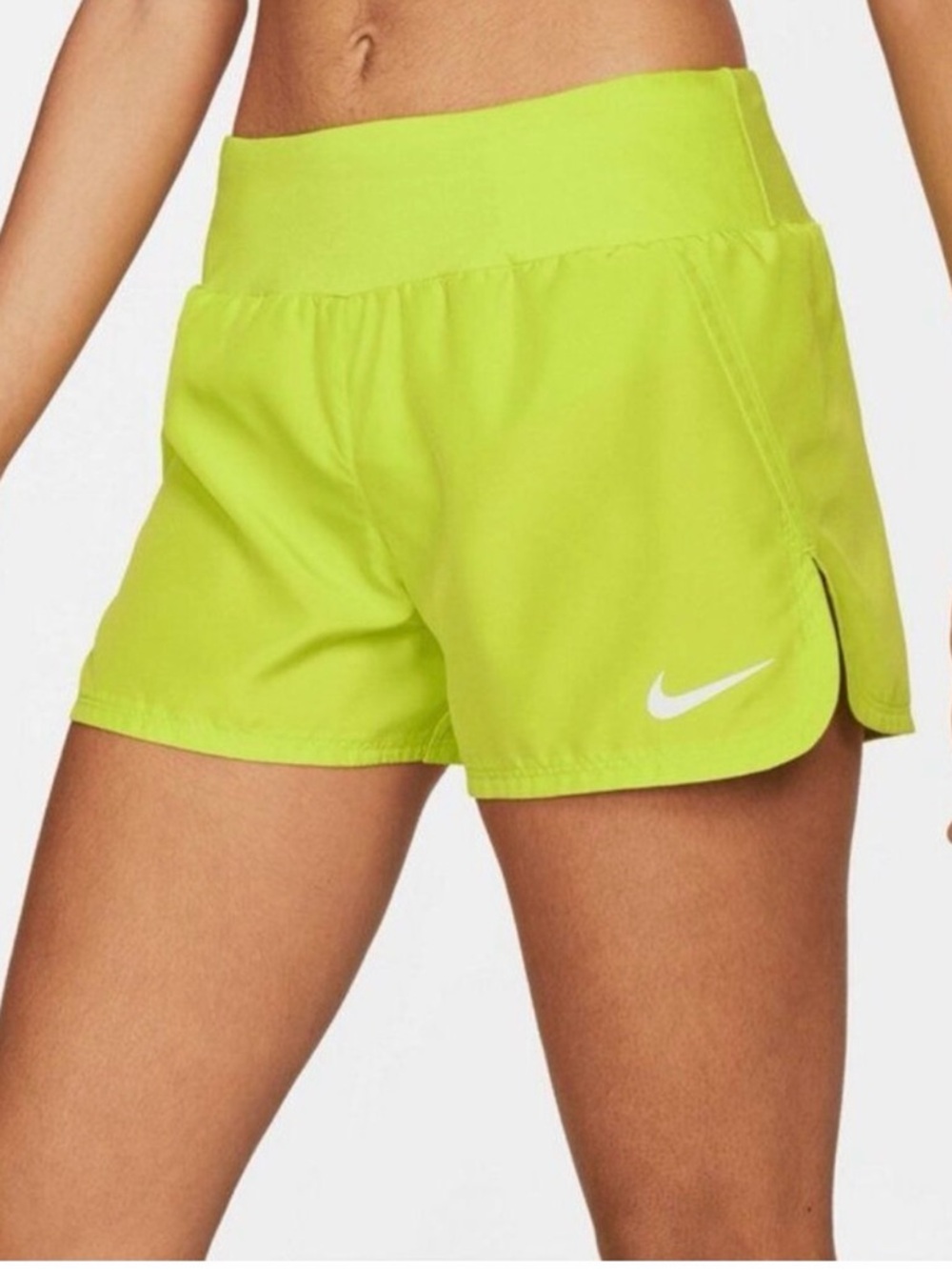 Nike Women's Neon Green Running Shorts with White Swoosh